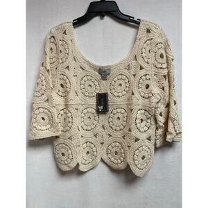 YAIRA yarn sweater NWT crochet crop circle XL Ivory women’s top‎